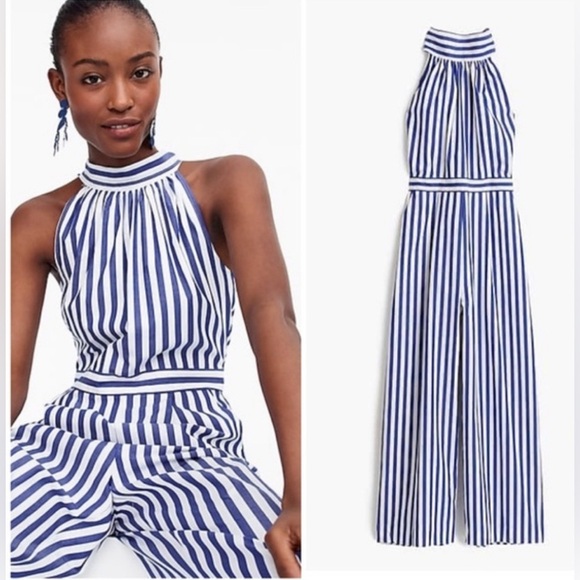 J CREW Sz 0 100% Cotton Wide Leg High Neck Bow Tieback Pockets Cropped Jumpsuit - Picture 3 of 14